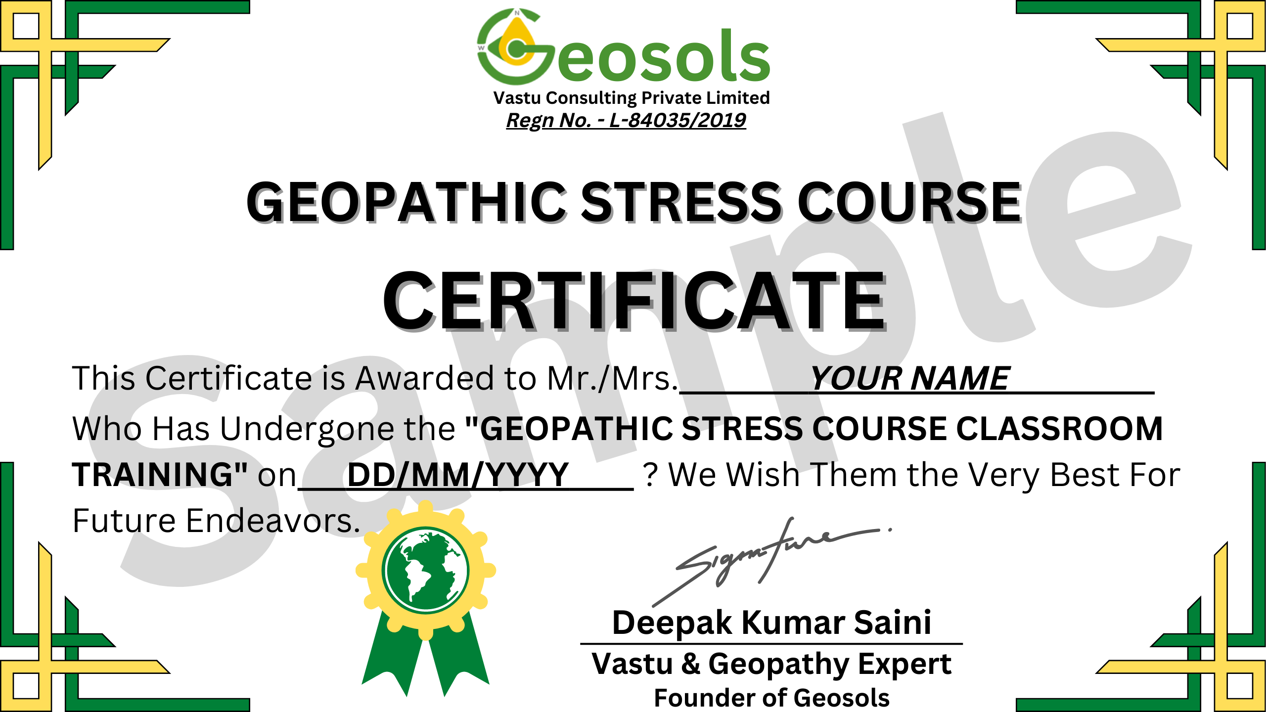 Geopathic Stress Course Classroom raining Certificate